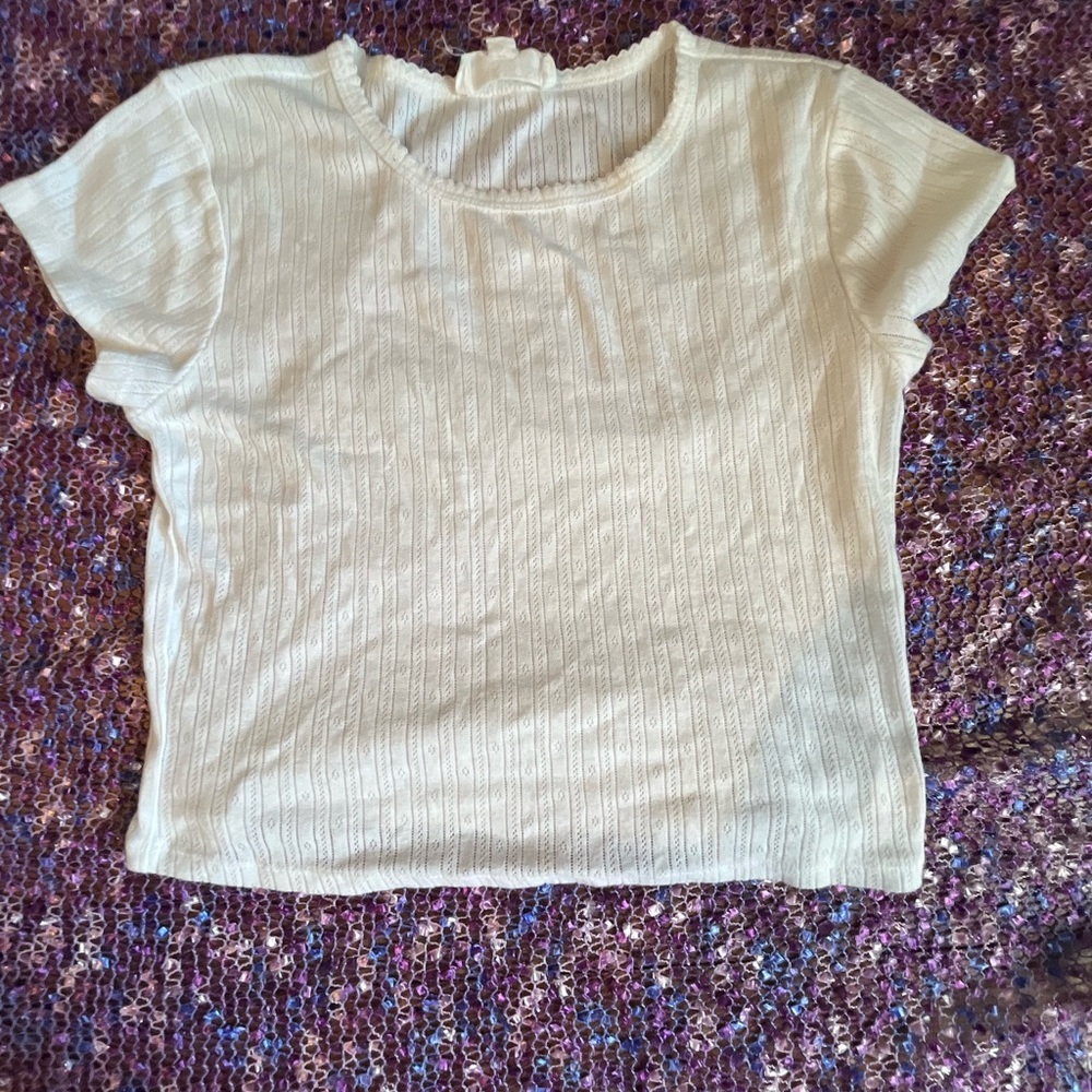 White Ribbed Short Sleeve Top